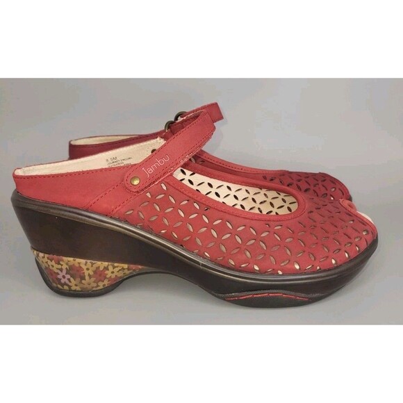 Jambu Journey Encore Leather Mary Jane Shoes 8.5 M Red Open Toe Clogs Slip On - Picture 6 of 13